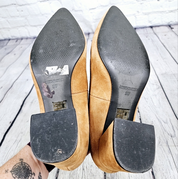 L'INTERVALLE | suede leather chunky block heel pointed toe pumps shoes - Picture 9 of 11